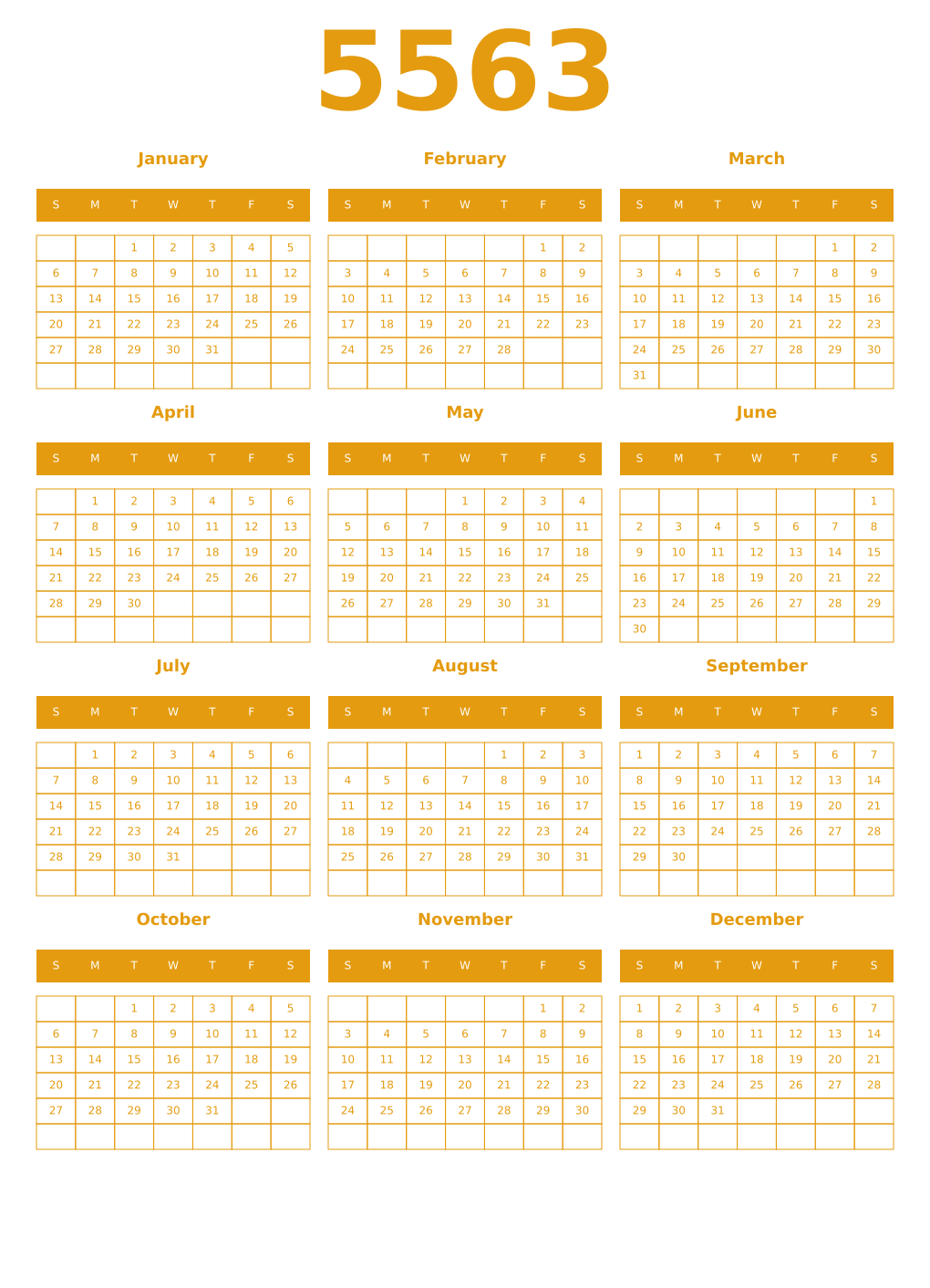 Printable 5563 Year Calendars gamboge