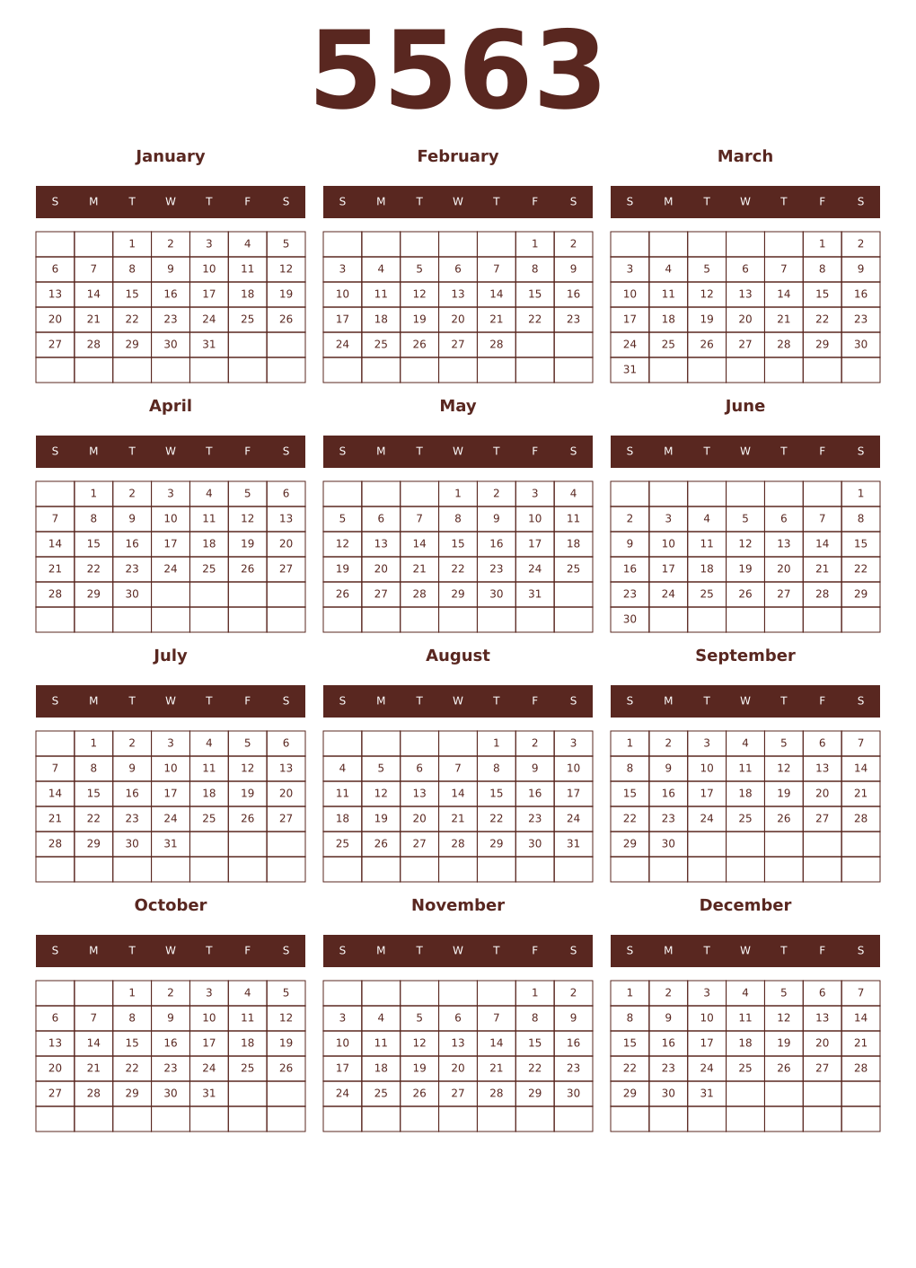 Printable 5563 Year Calendars mortuum