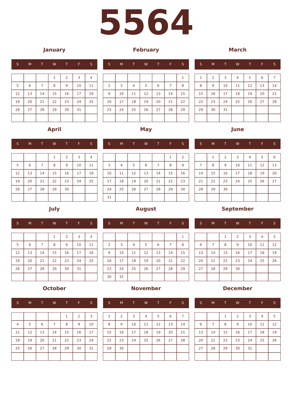 Printable 5564 Year Calendars mortuum