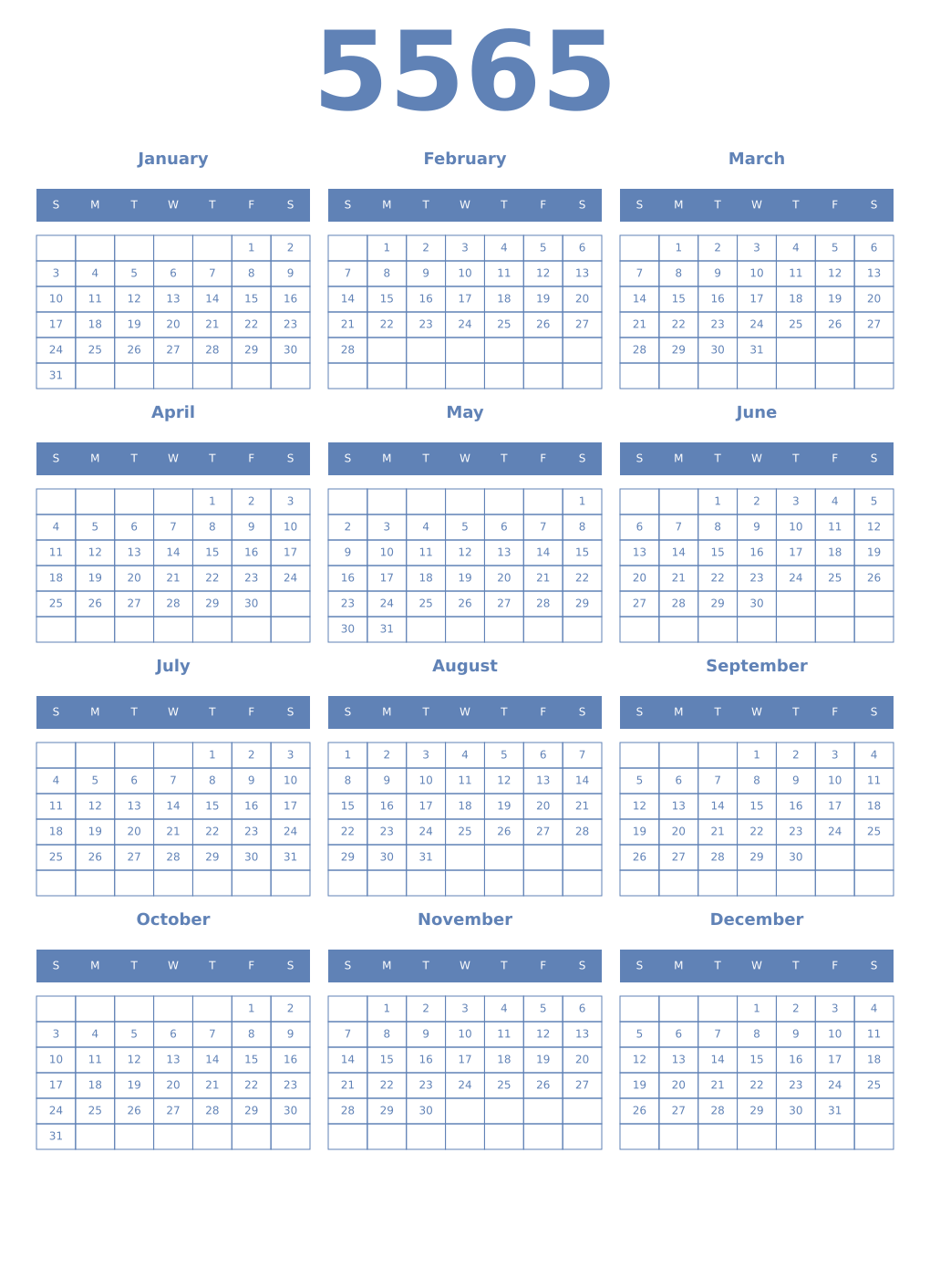Printable 5565 Year Calendars glaucous