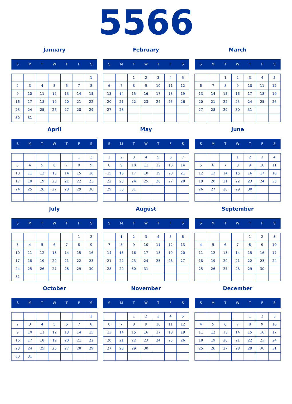Printable 5566 Year Calendars smalt
