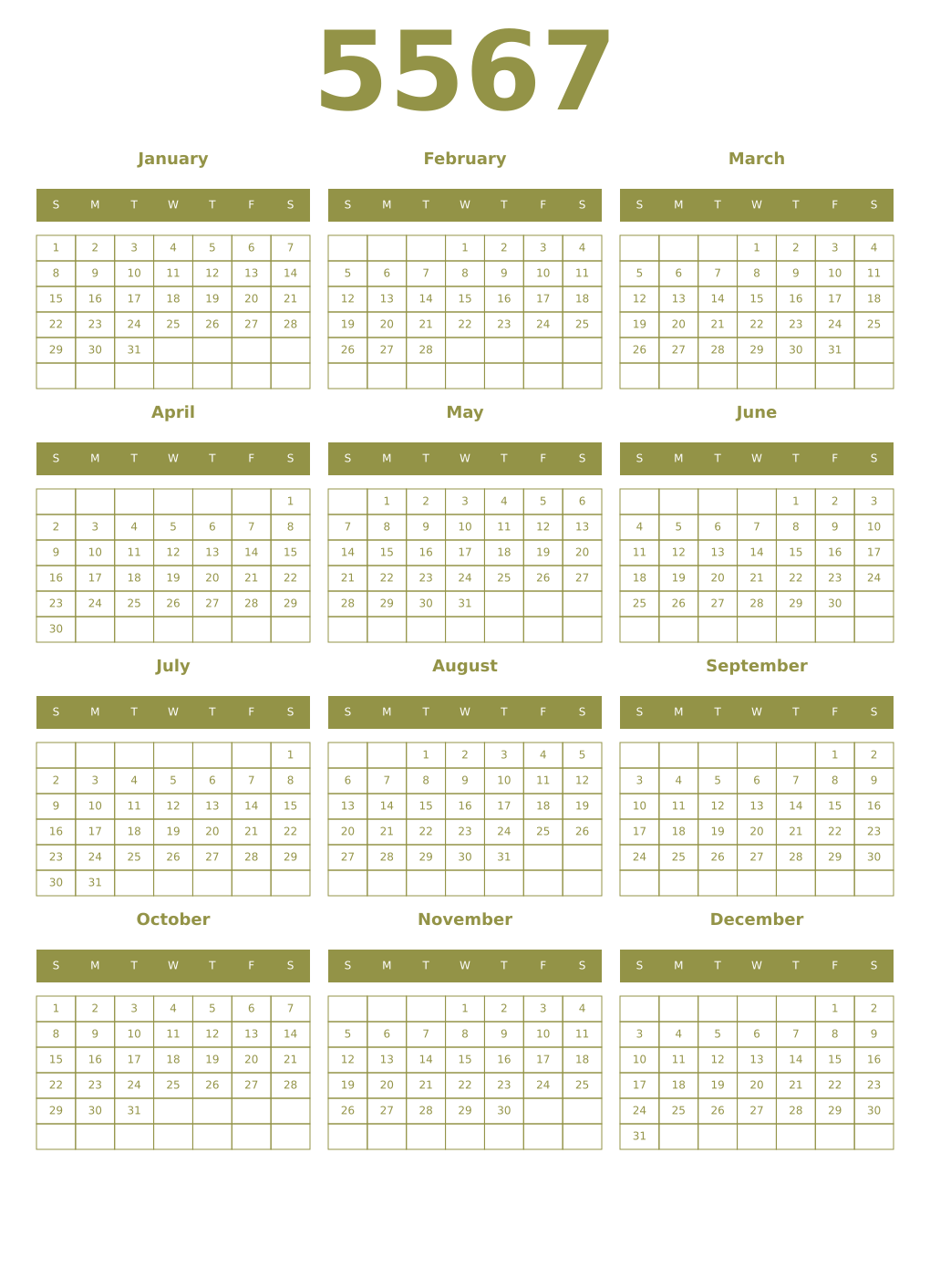 Printable 5567 Year Calendars eburnean