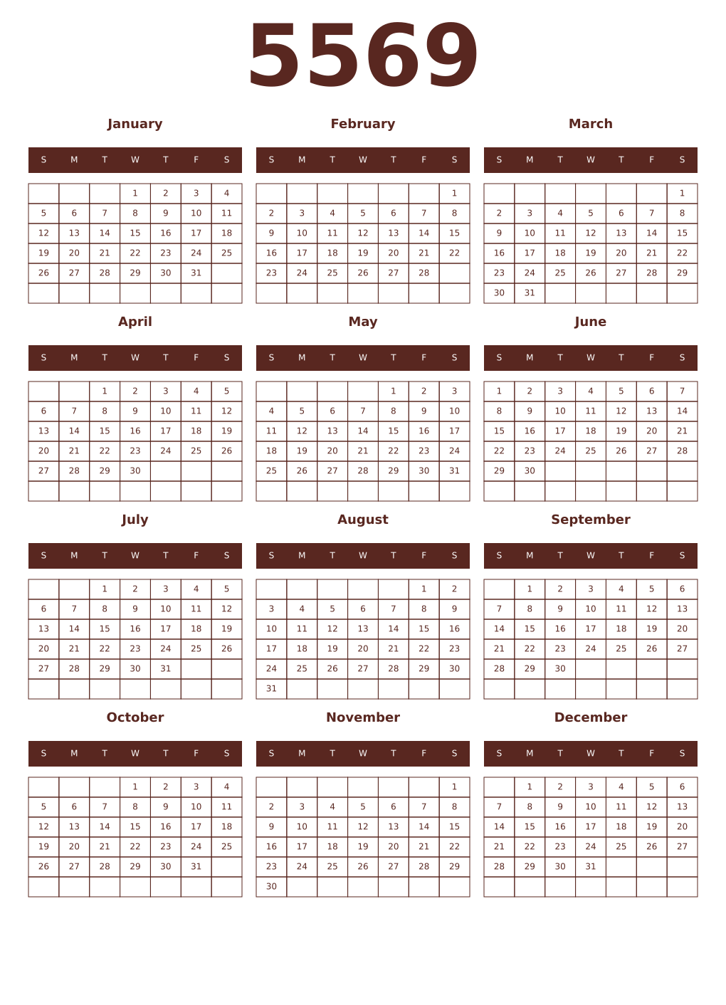Printable 5569 Year Calendars mortuum