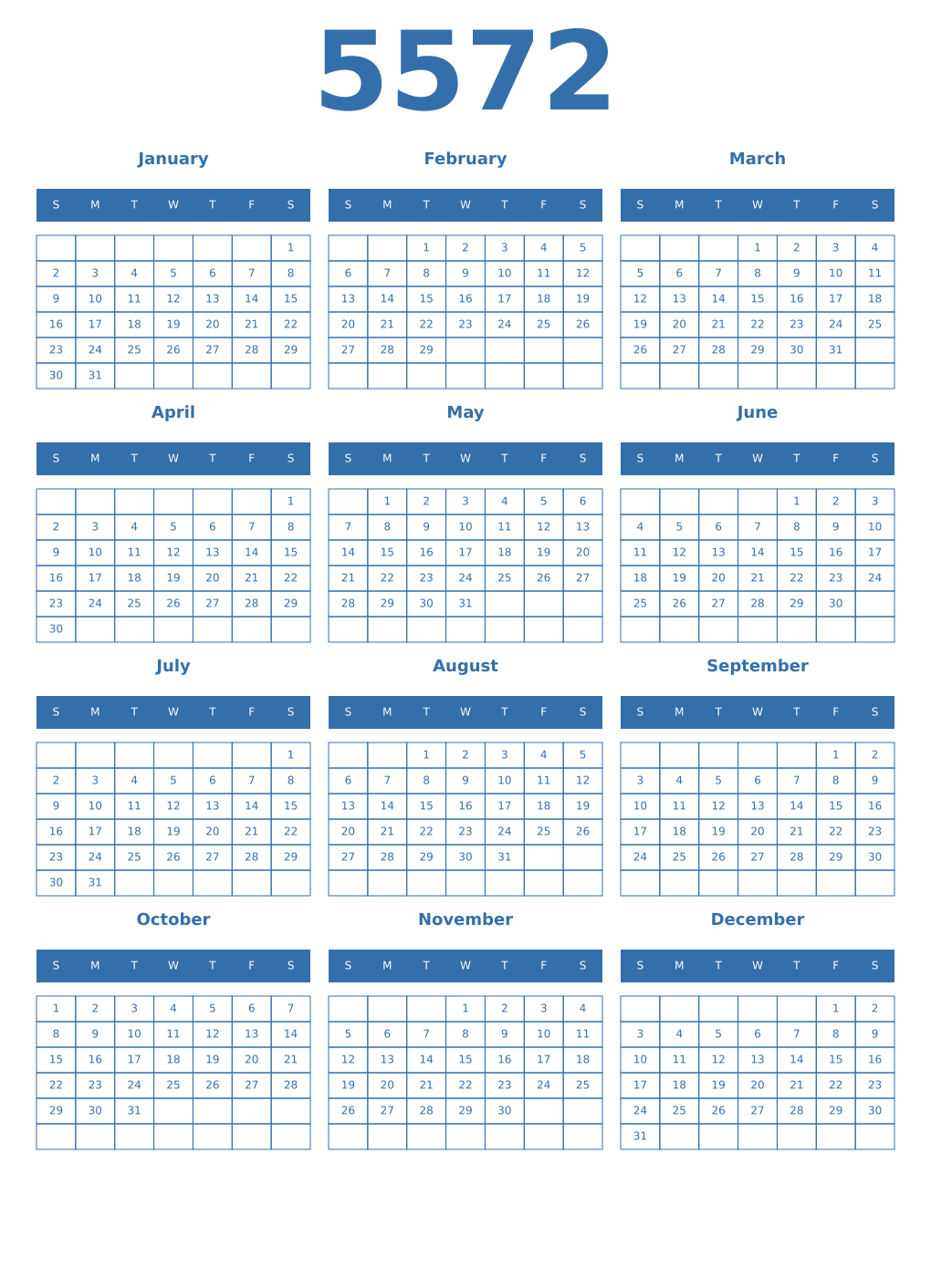 Printable 5572 Year Calendars blue