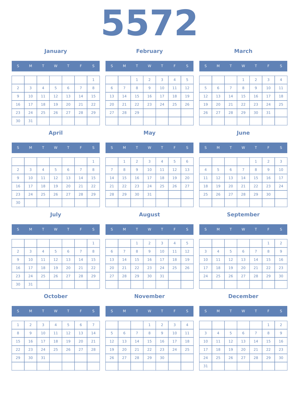 Printable 5572 Year Calendars glaucous