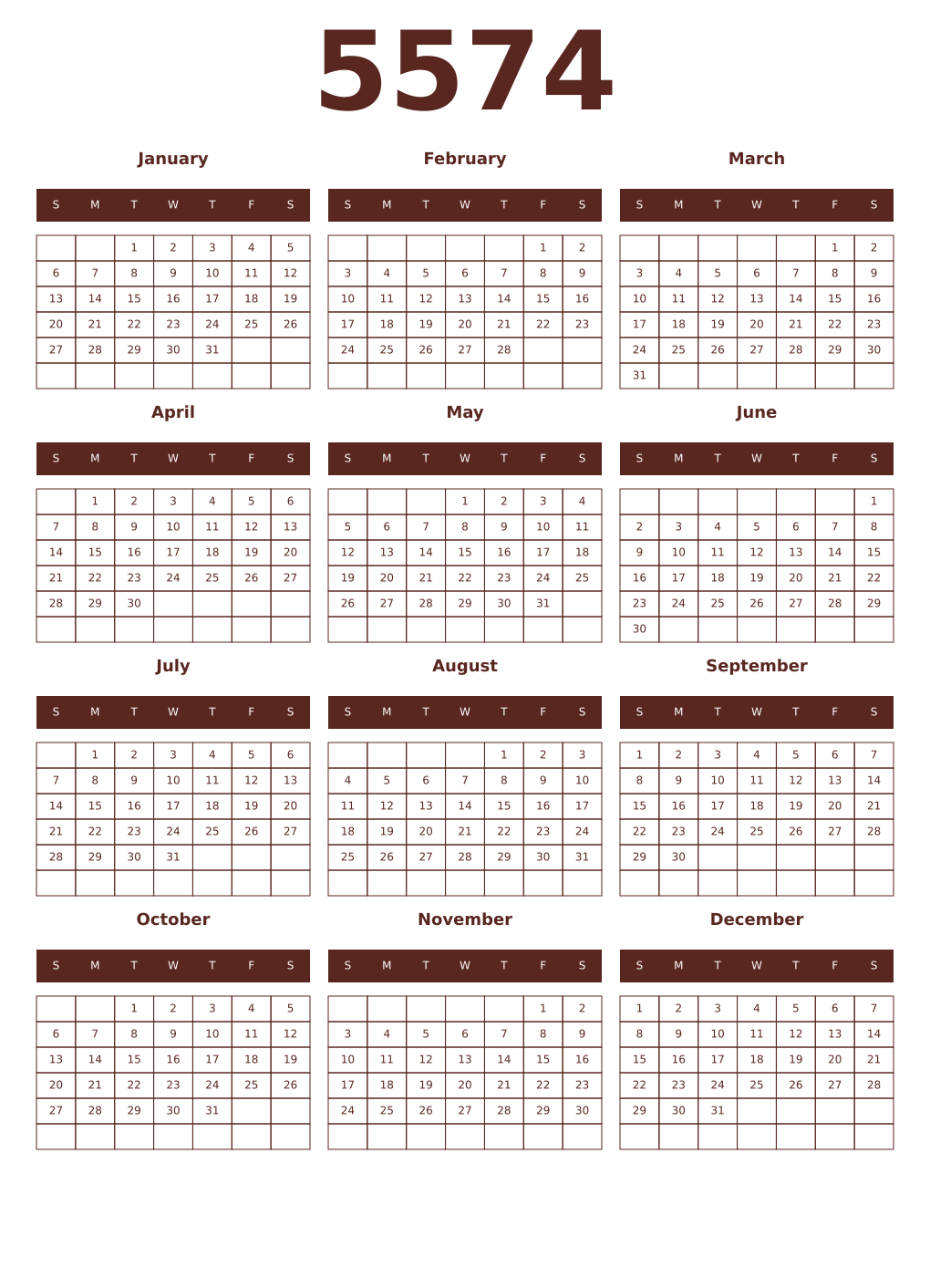 Printable 5574 Year Calendars mortuum