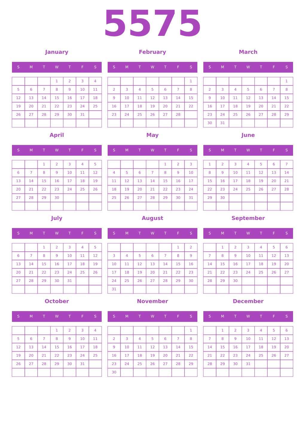 Printable 5575 Calendars
