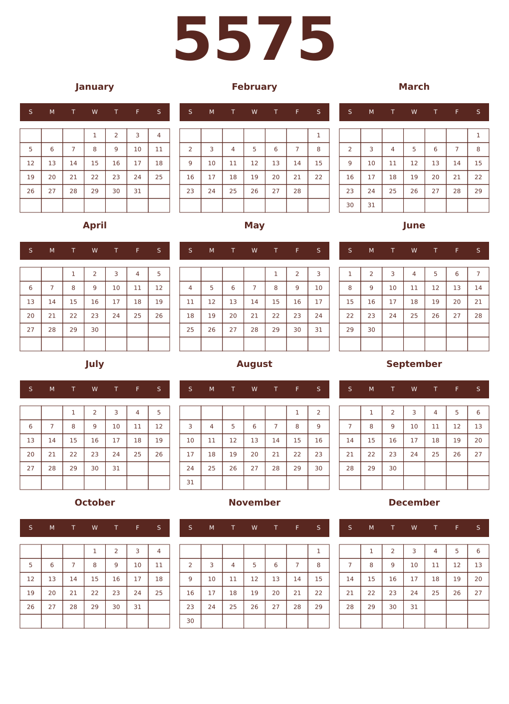 Printable 5575 Year Calendars mortuum