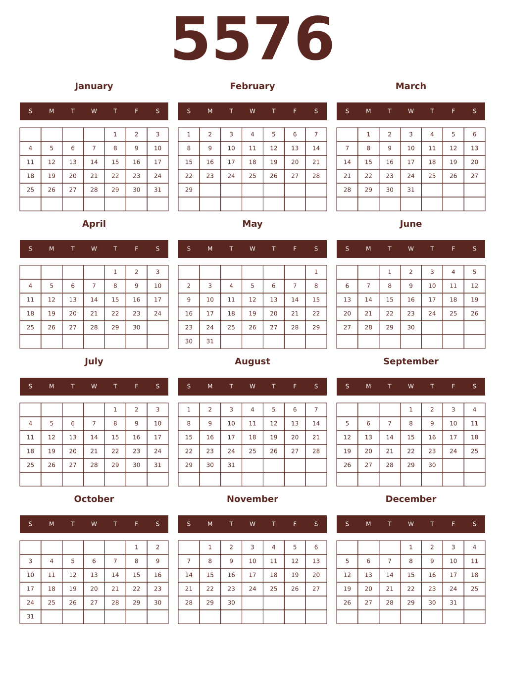 Printable 5576 Year Calendars mortuum