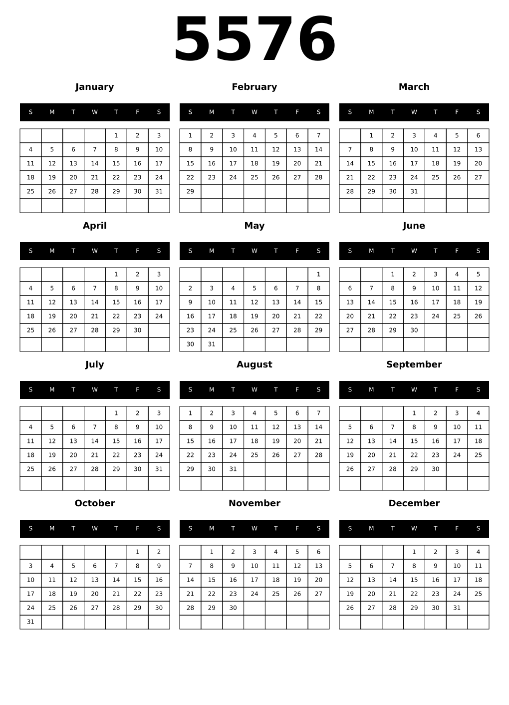 Printable 5576 Calendars