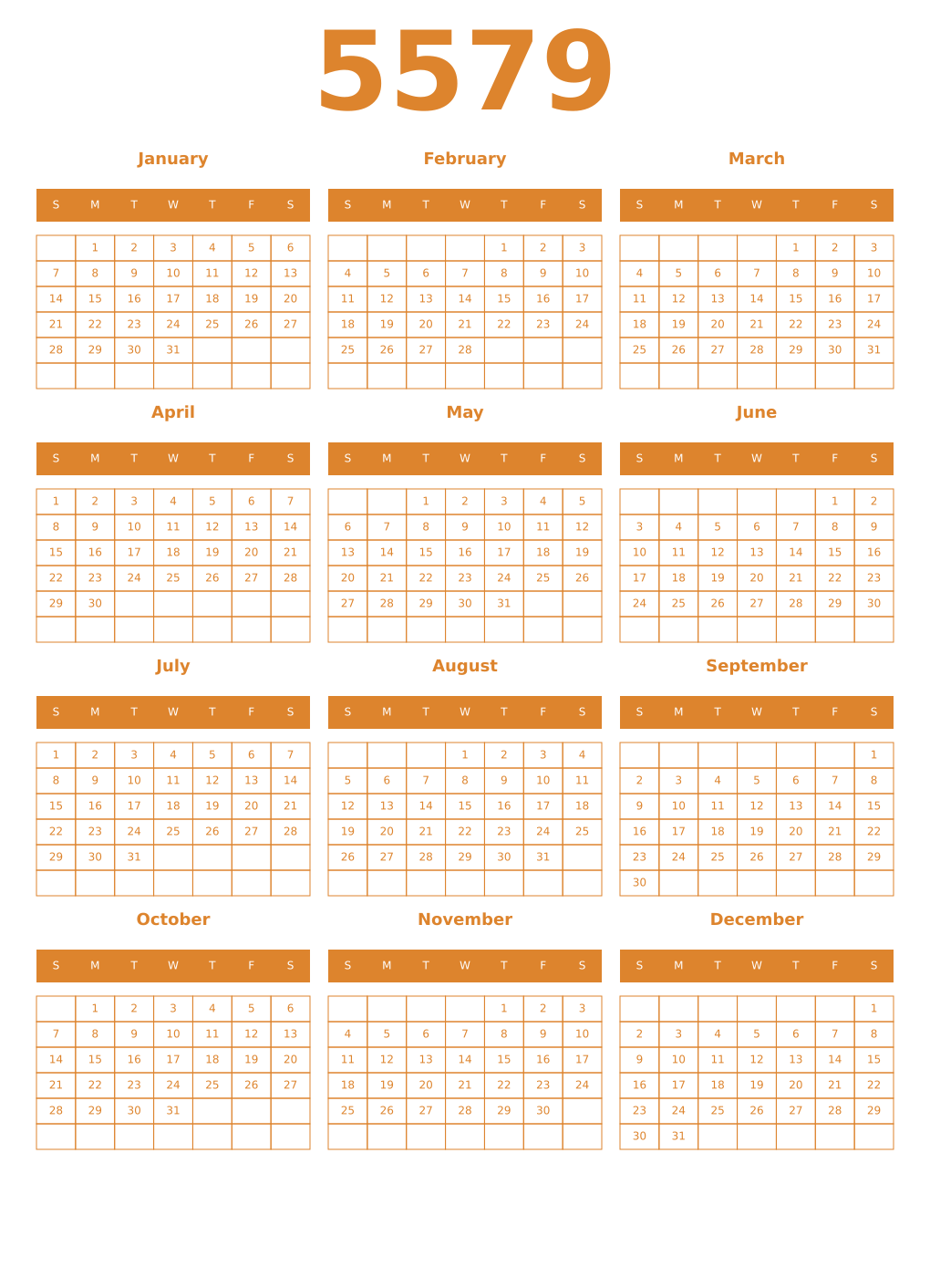 Printable 5579 Year Calendars orange