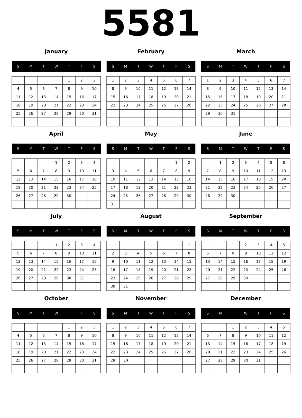 Printable 5581 Calendars