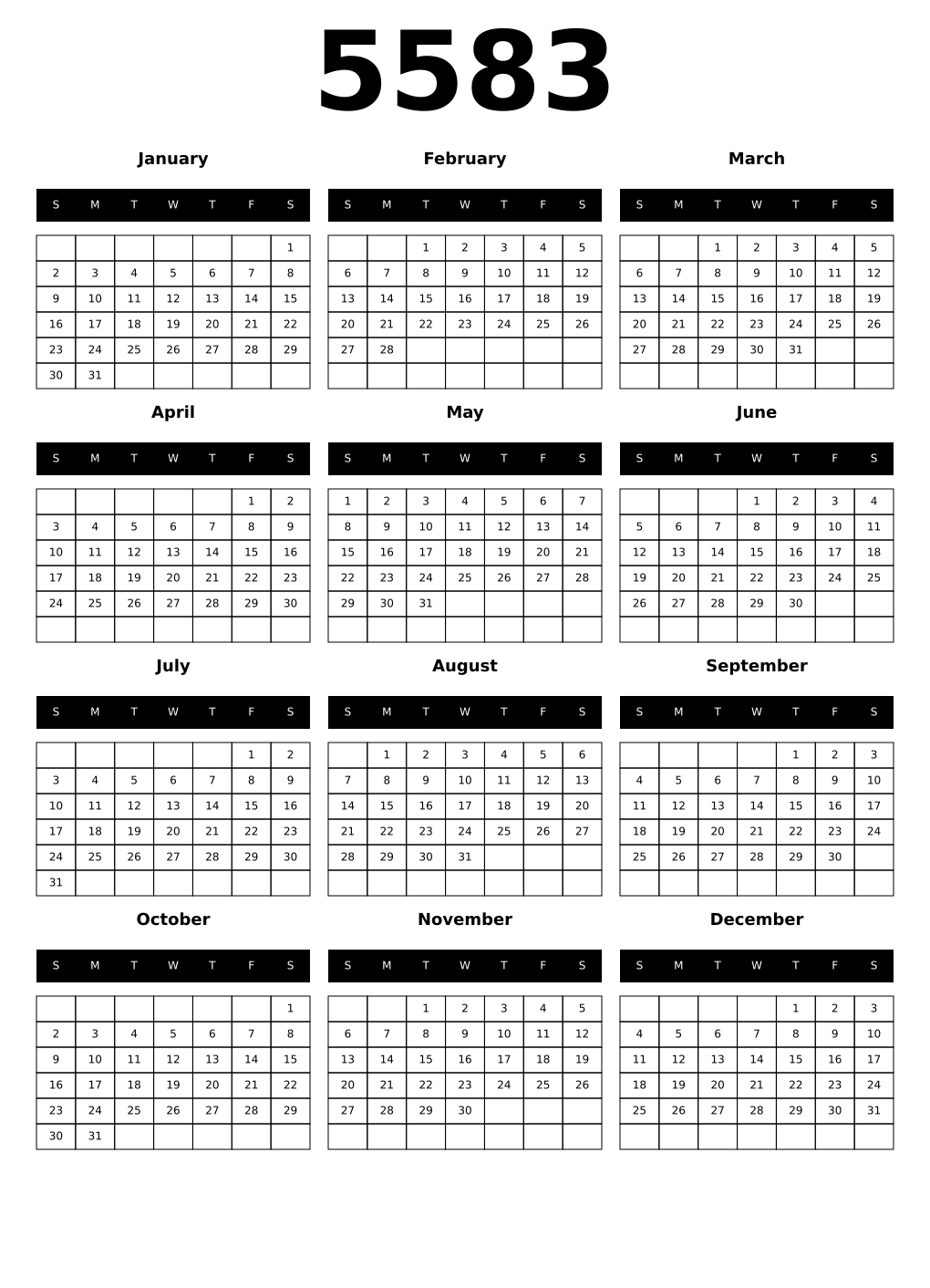 Printable 5583 Calendars