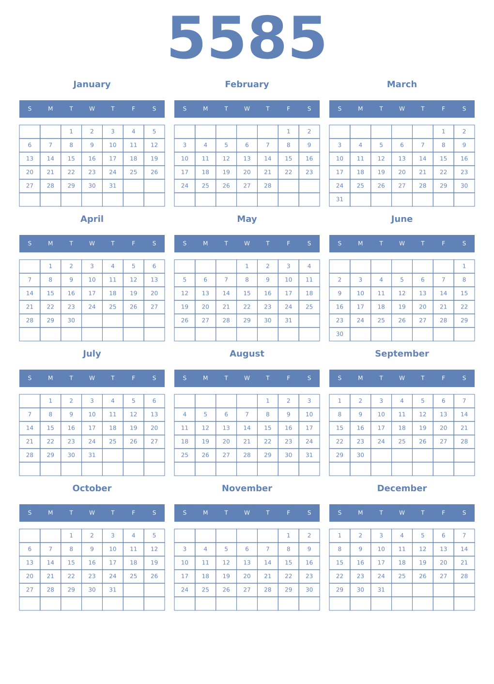 Printable 5585 Year Calendars glaucous