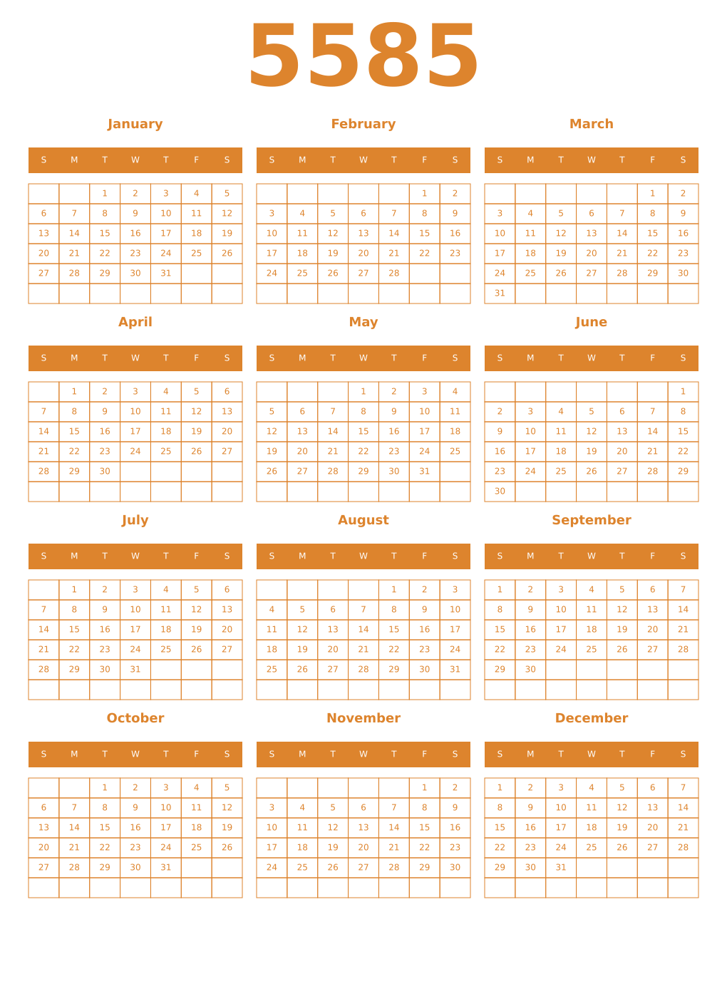 Printable 5585 Year Calendars orange