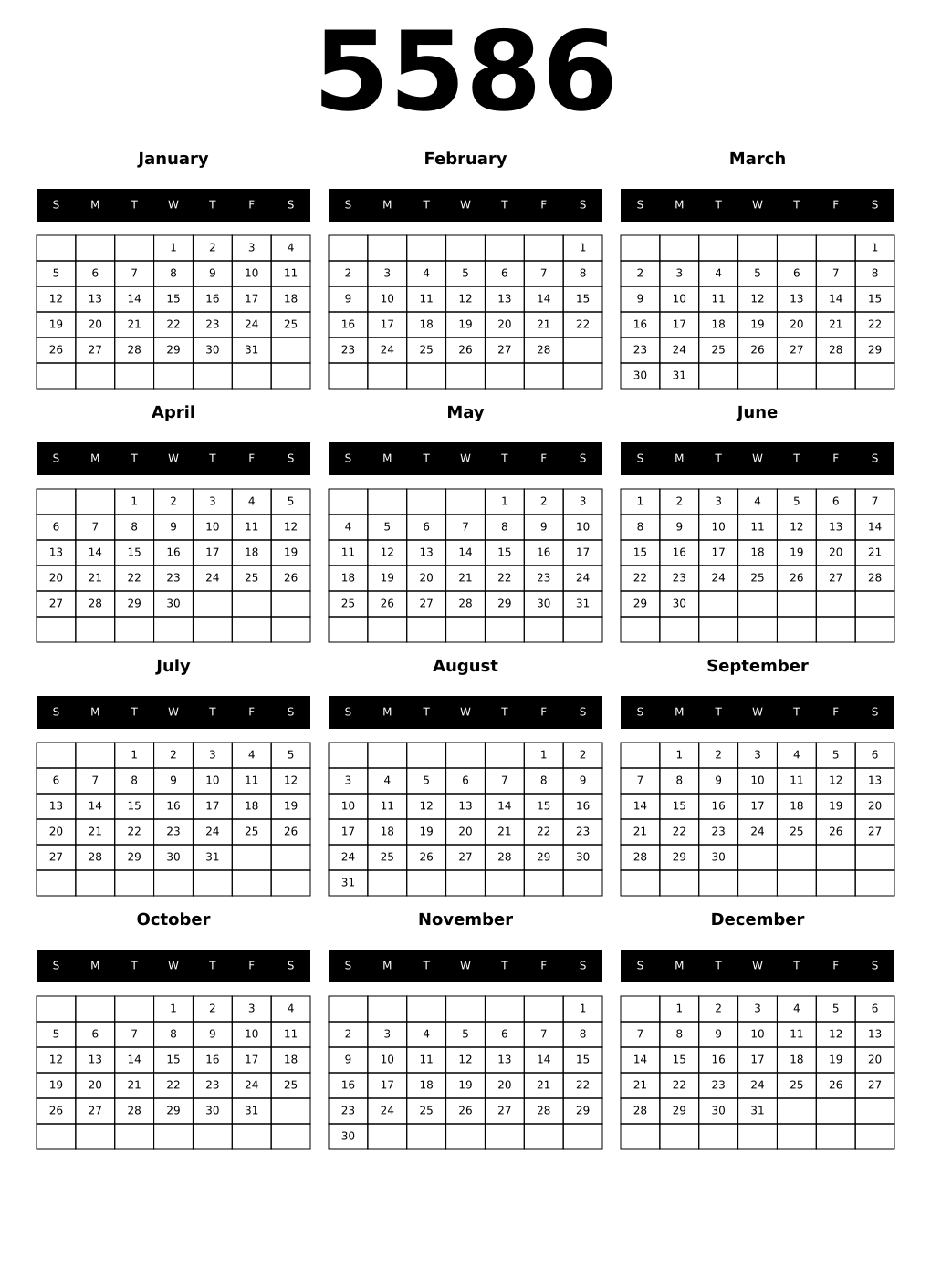 Printable 5586 Calendars