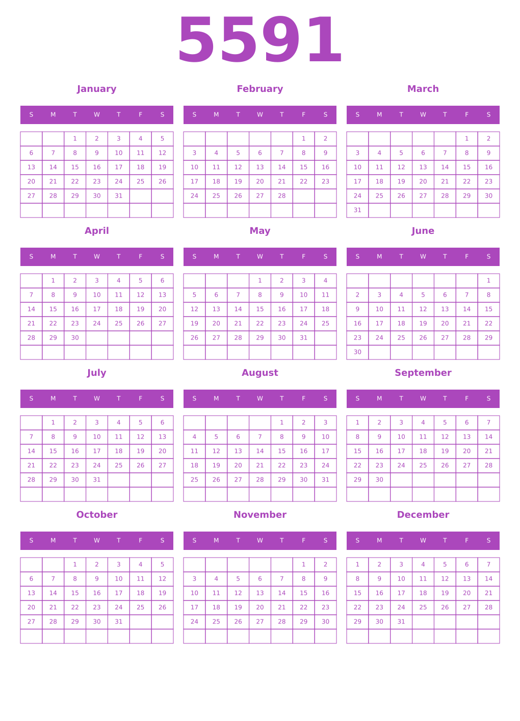 Printable 5591 Calendars