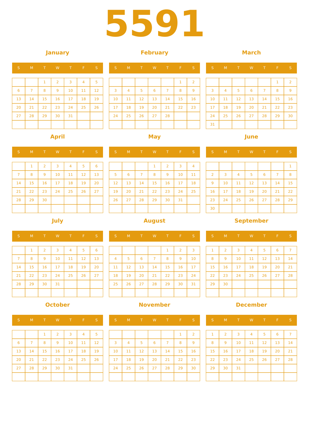 Printable 5591 Year Calendars gamboge