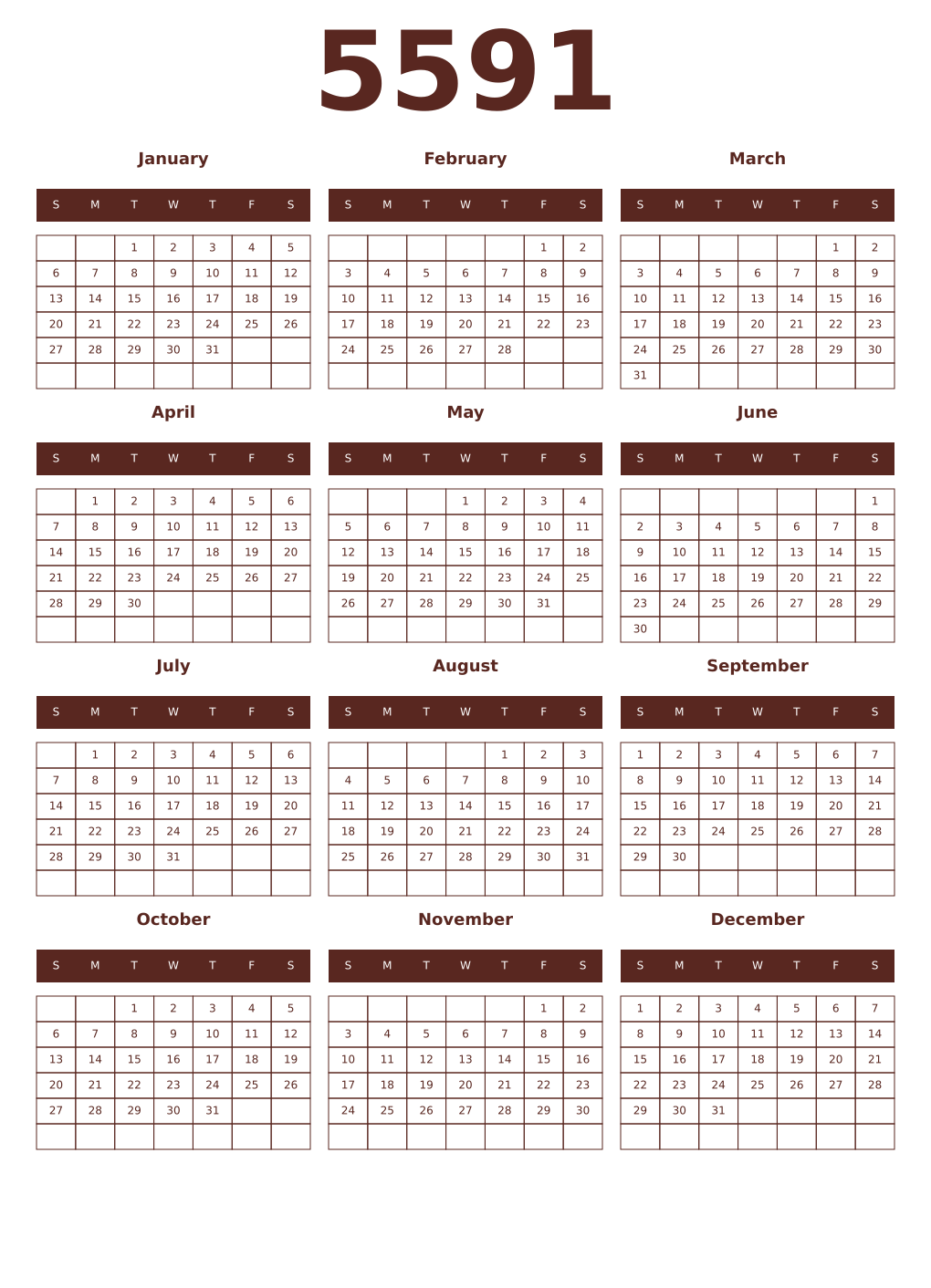 Printable 5591 Year Calendars mortuum