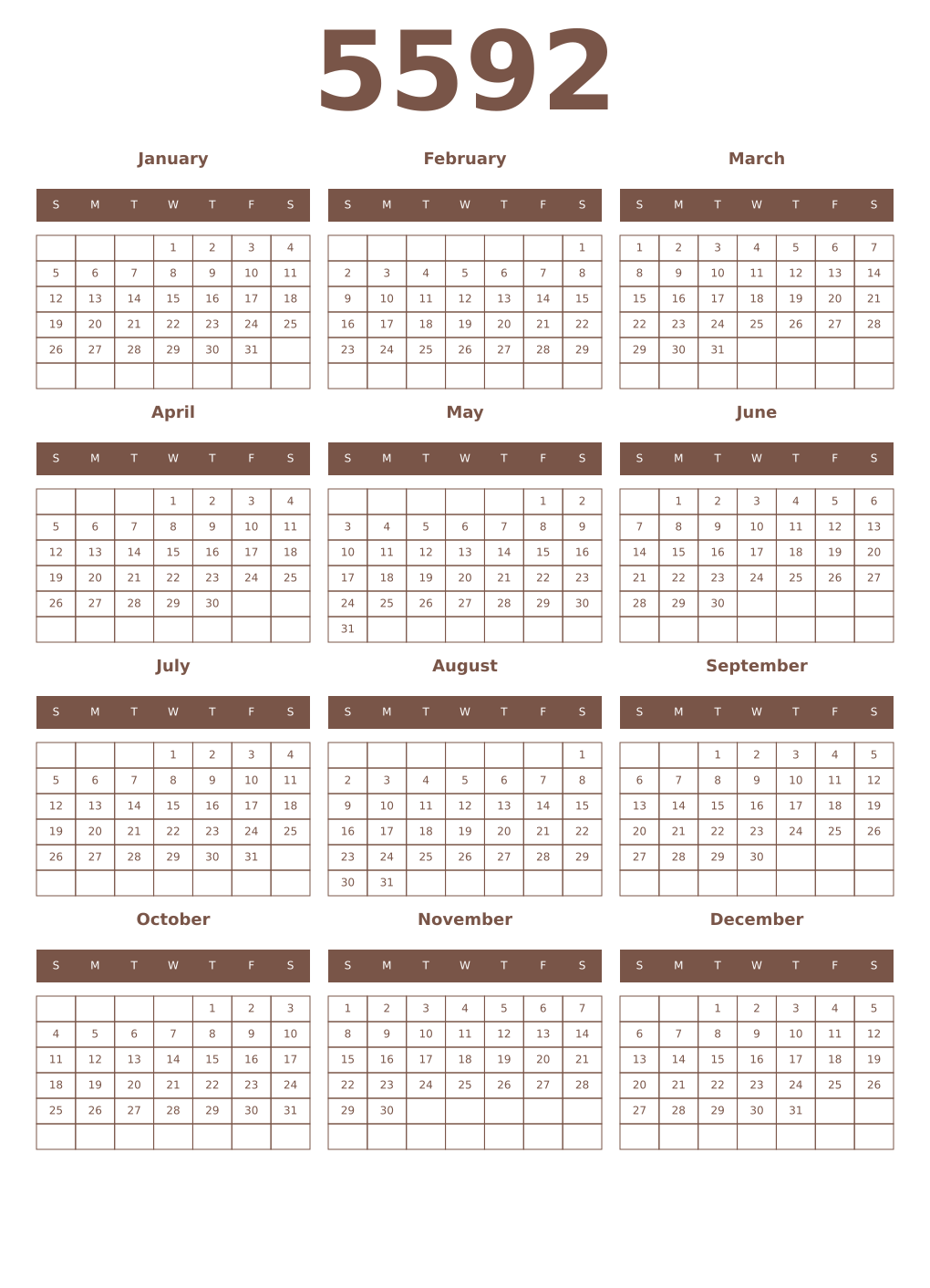 Printable 5592 Year Calendars coffe