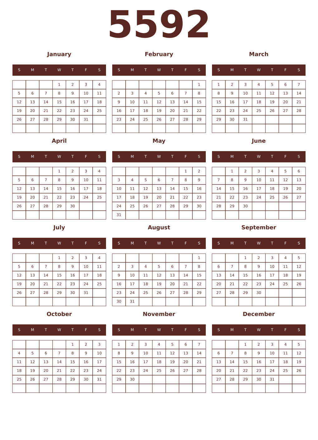 Printable 5592 Year Calendars mortuum