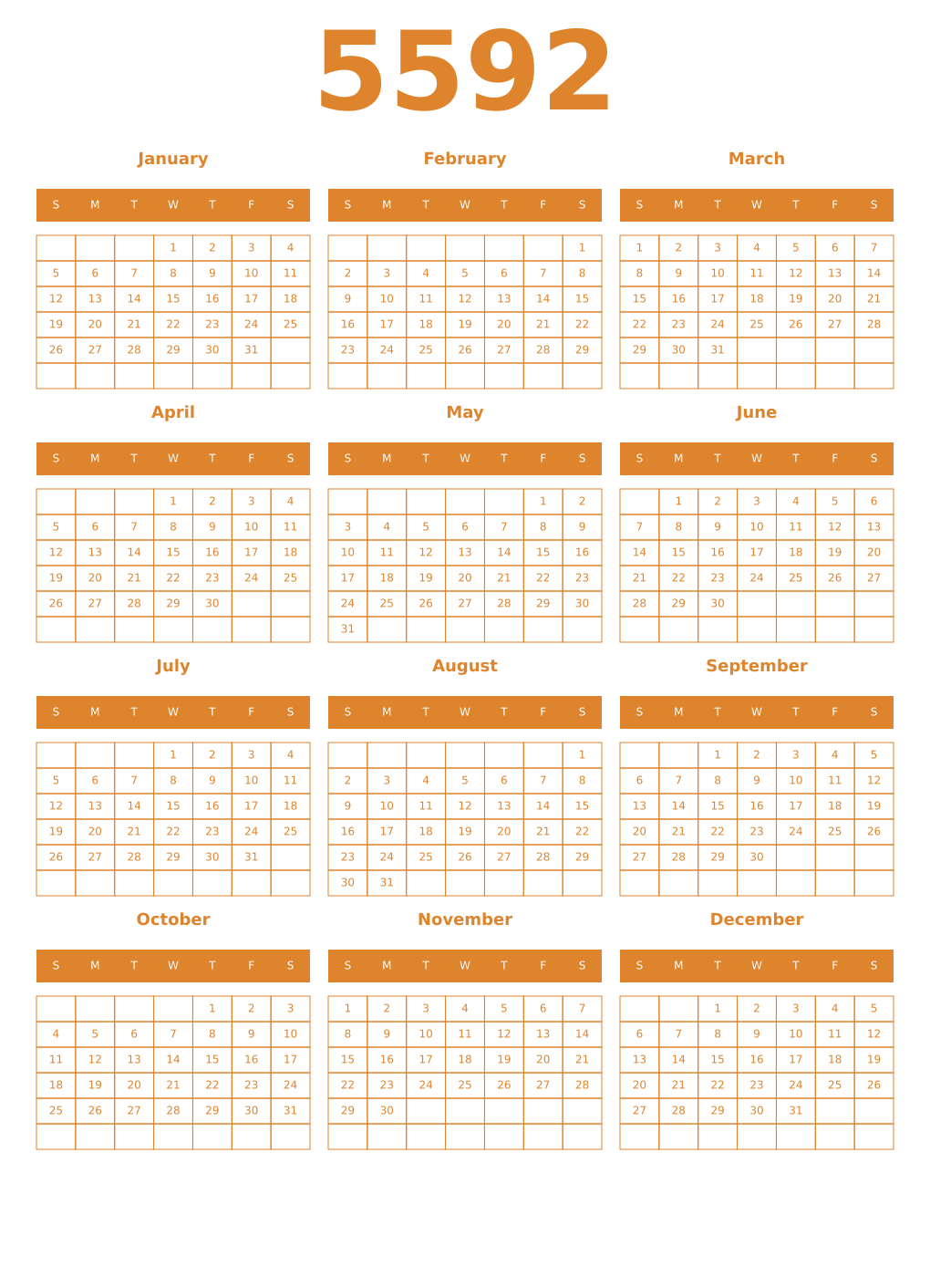 Printable 5592 Year Calendars orange