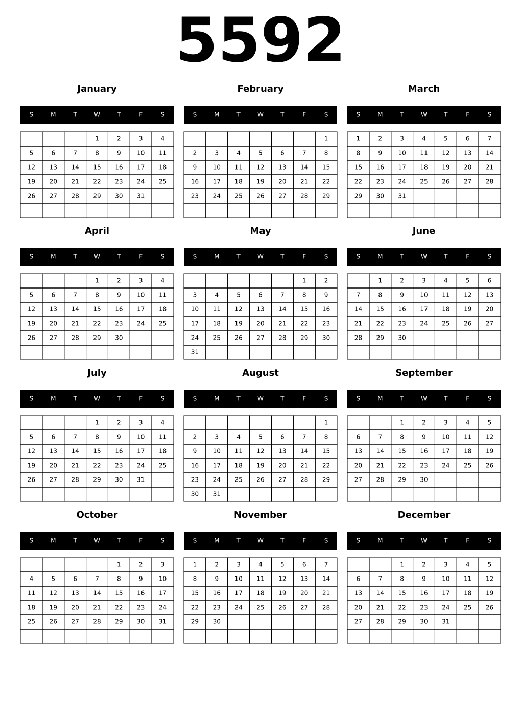 Printable 5592 Calendars