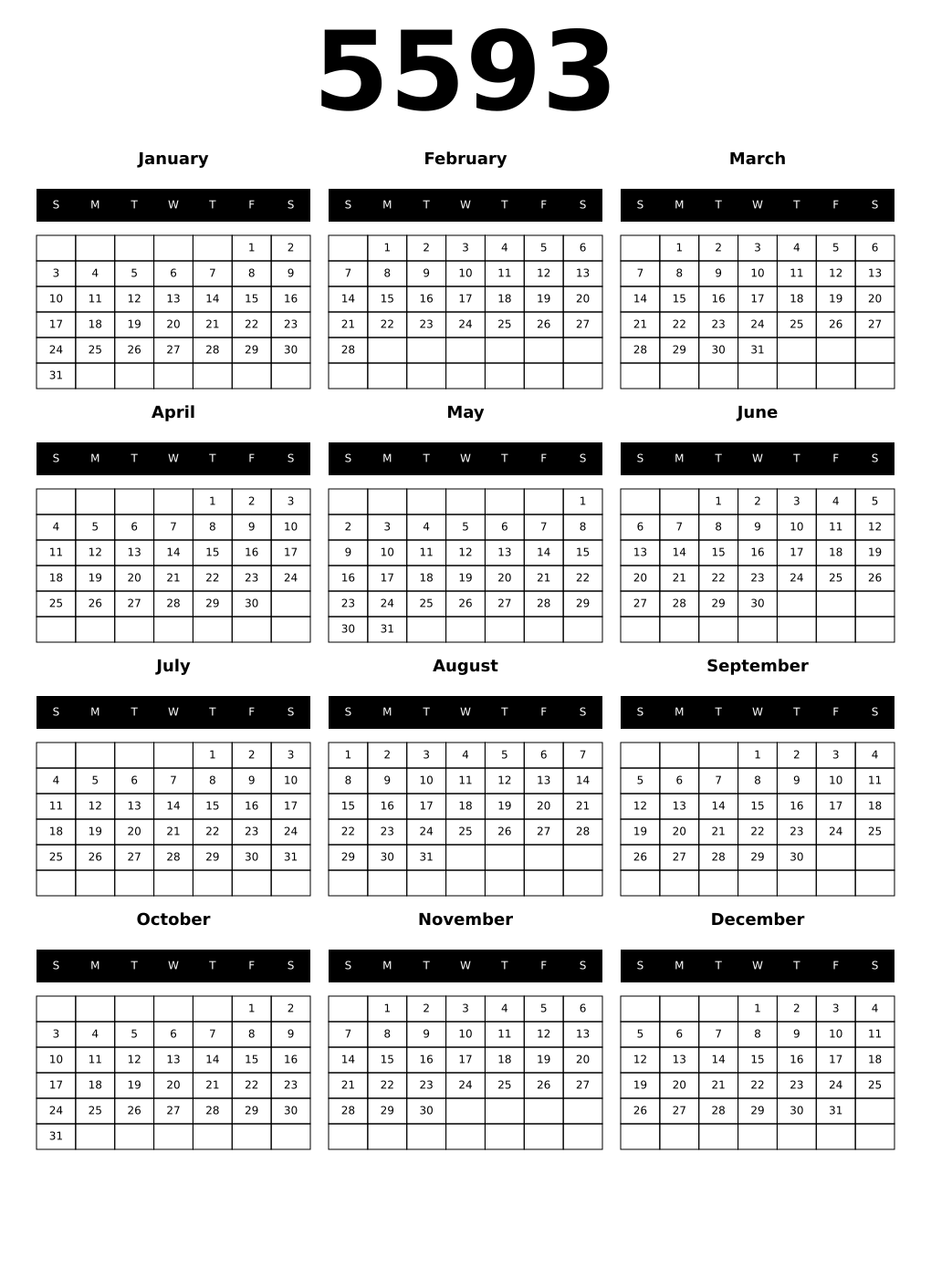 Printable 5593 Calendars