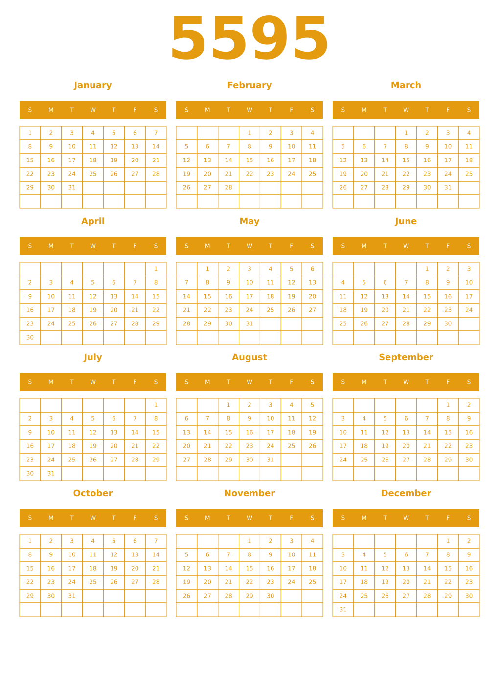 Printable 5595 Year Calendars gamboge