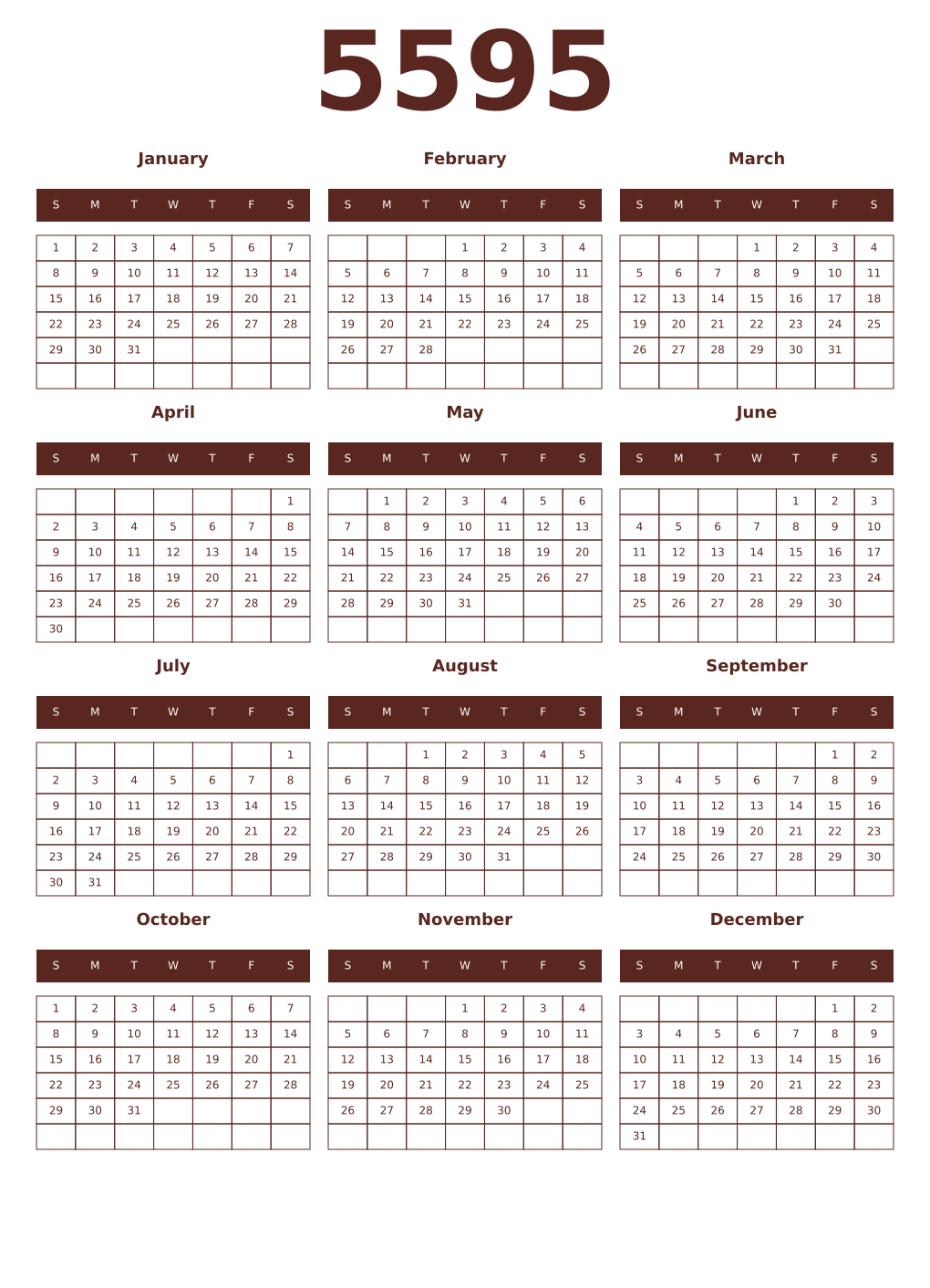Printable 5595 Year Calendars mortuum