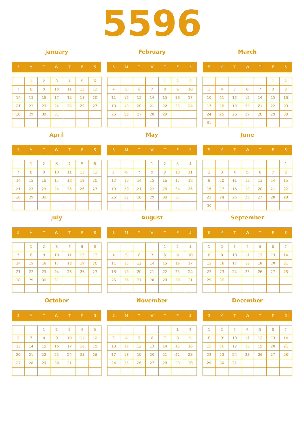 Printable 5596 Year Calendars gamboge
