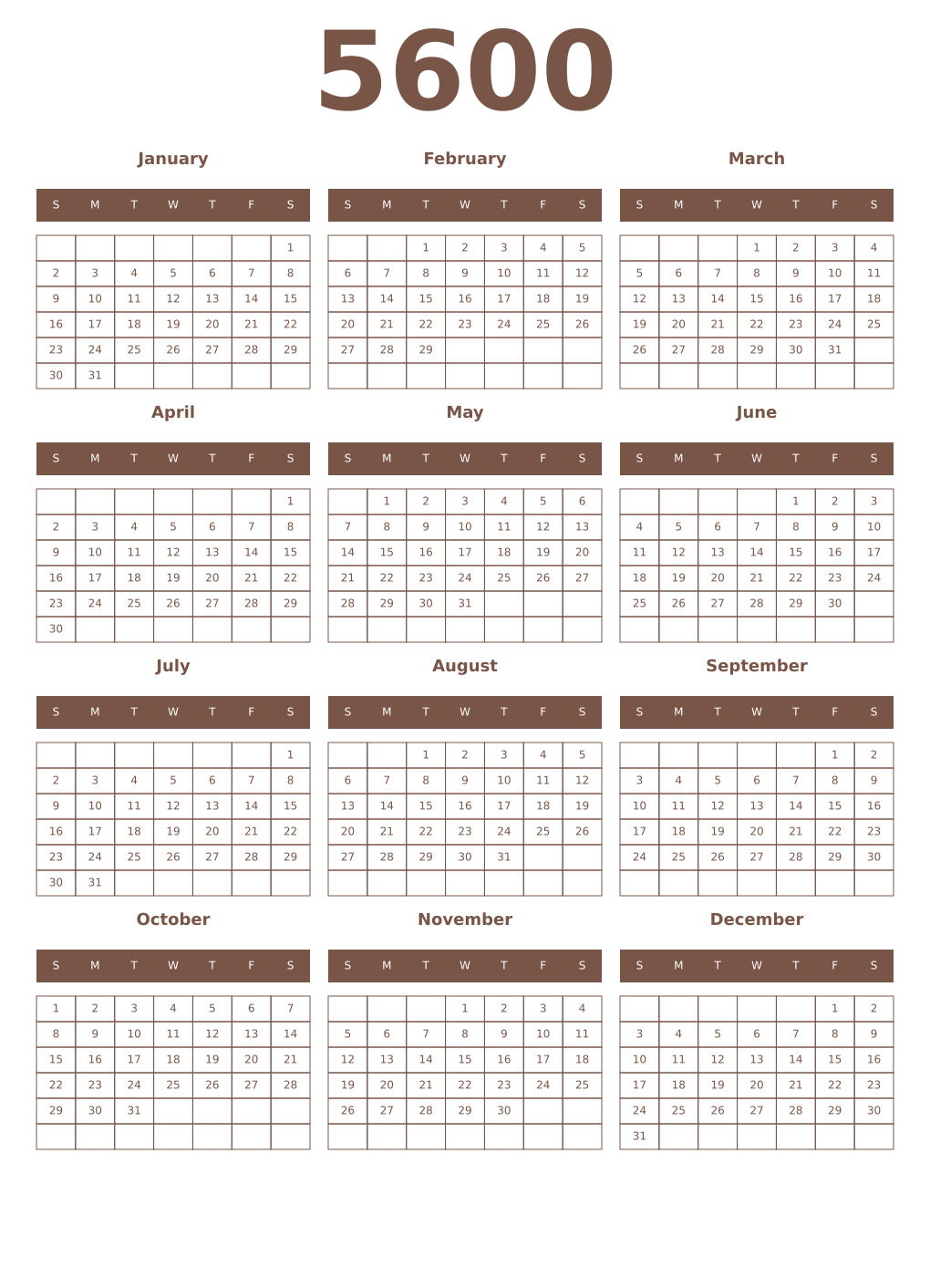 Printable 5600 Year Calendars coffe