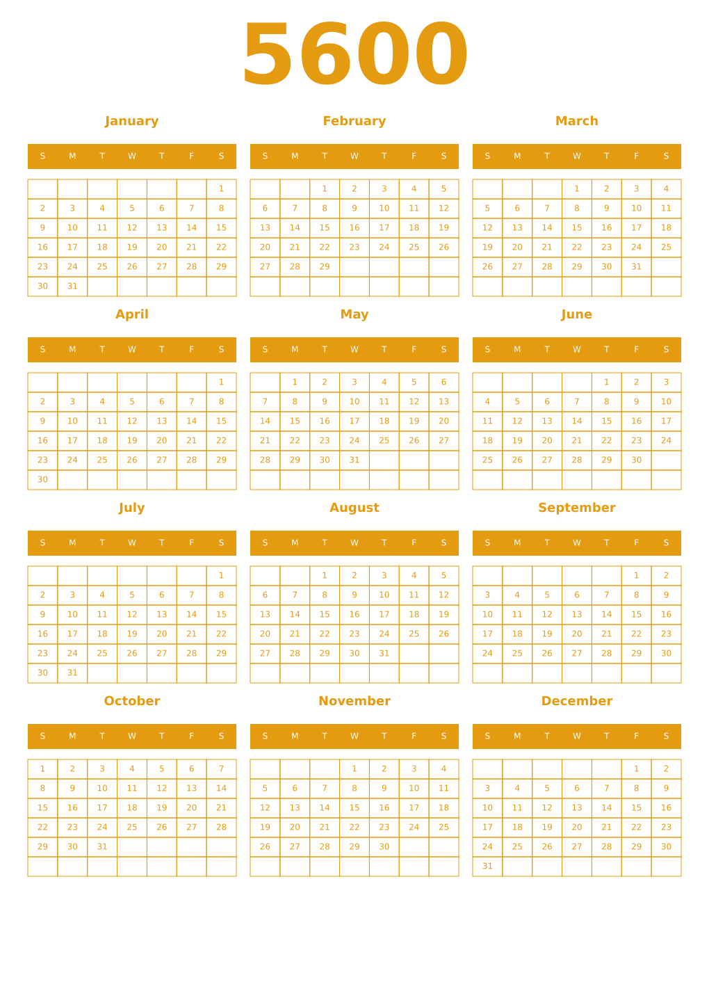 Printable 5600 Year Calendars gamboge