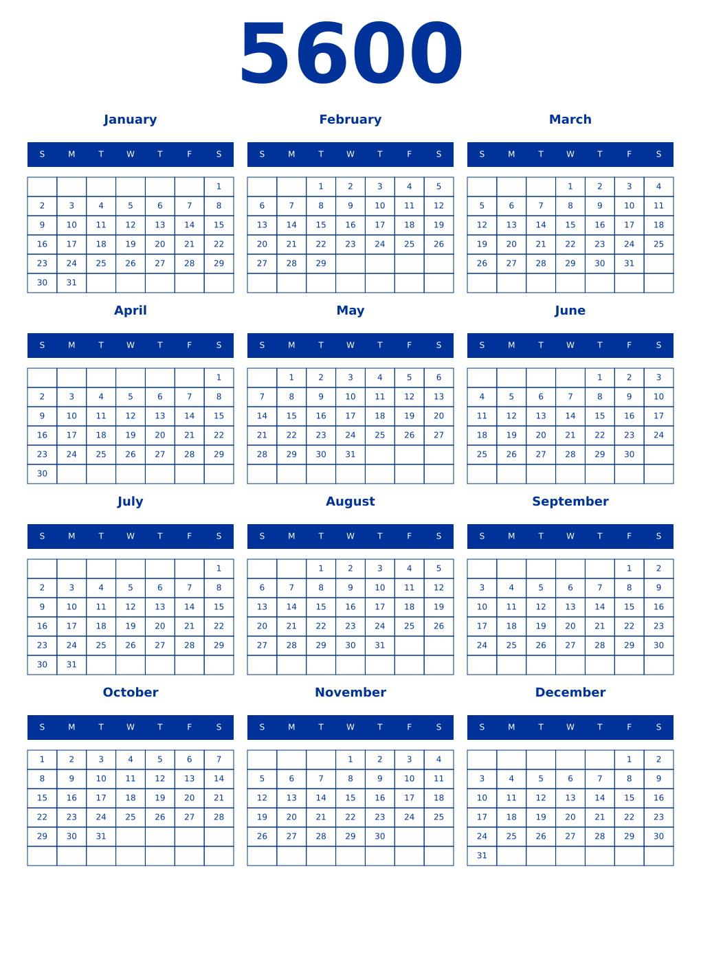 Printable 5600 Year Calendars smalt
