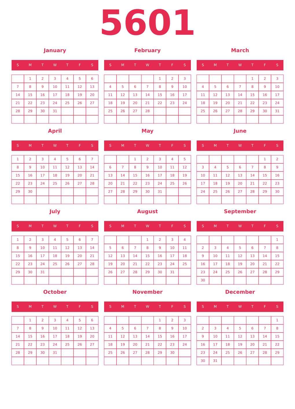 Printable 5601 Year Calendars amaranth