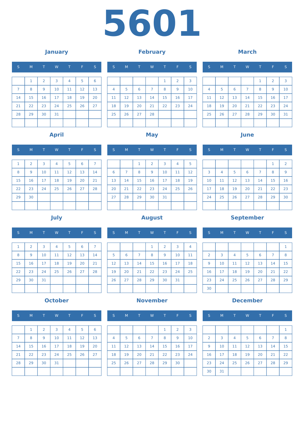 Printable 5601 Year Calendars blue