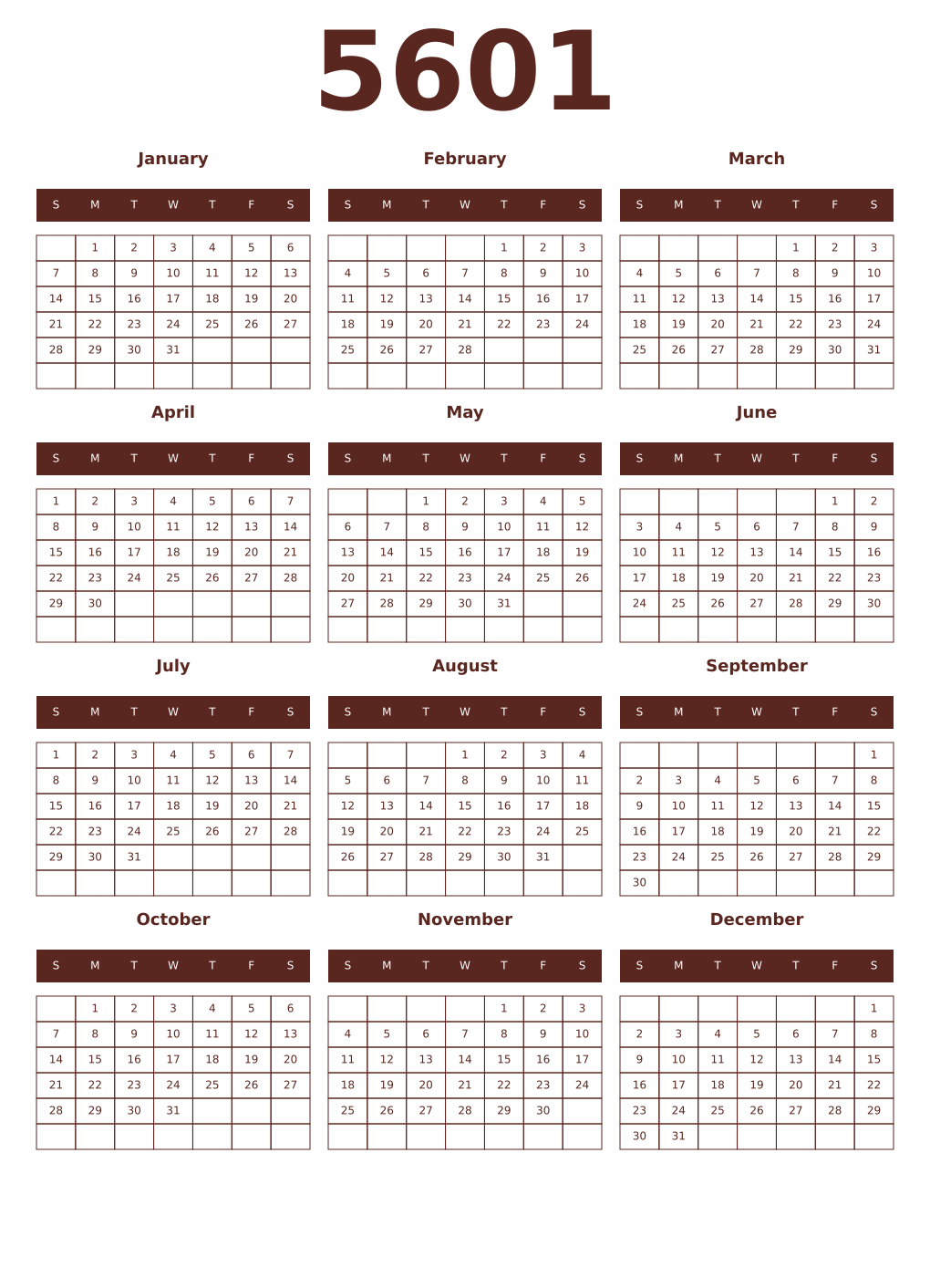 Printable 5601 Year Calendars mortuum
