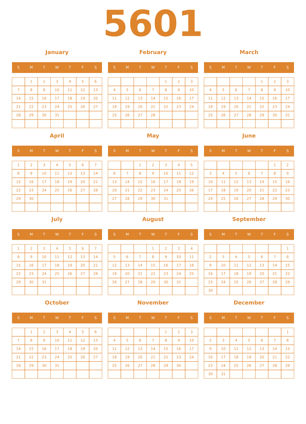 Printable 5601 Year Calendars orange