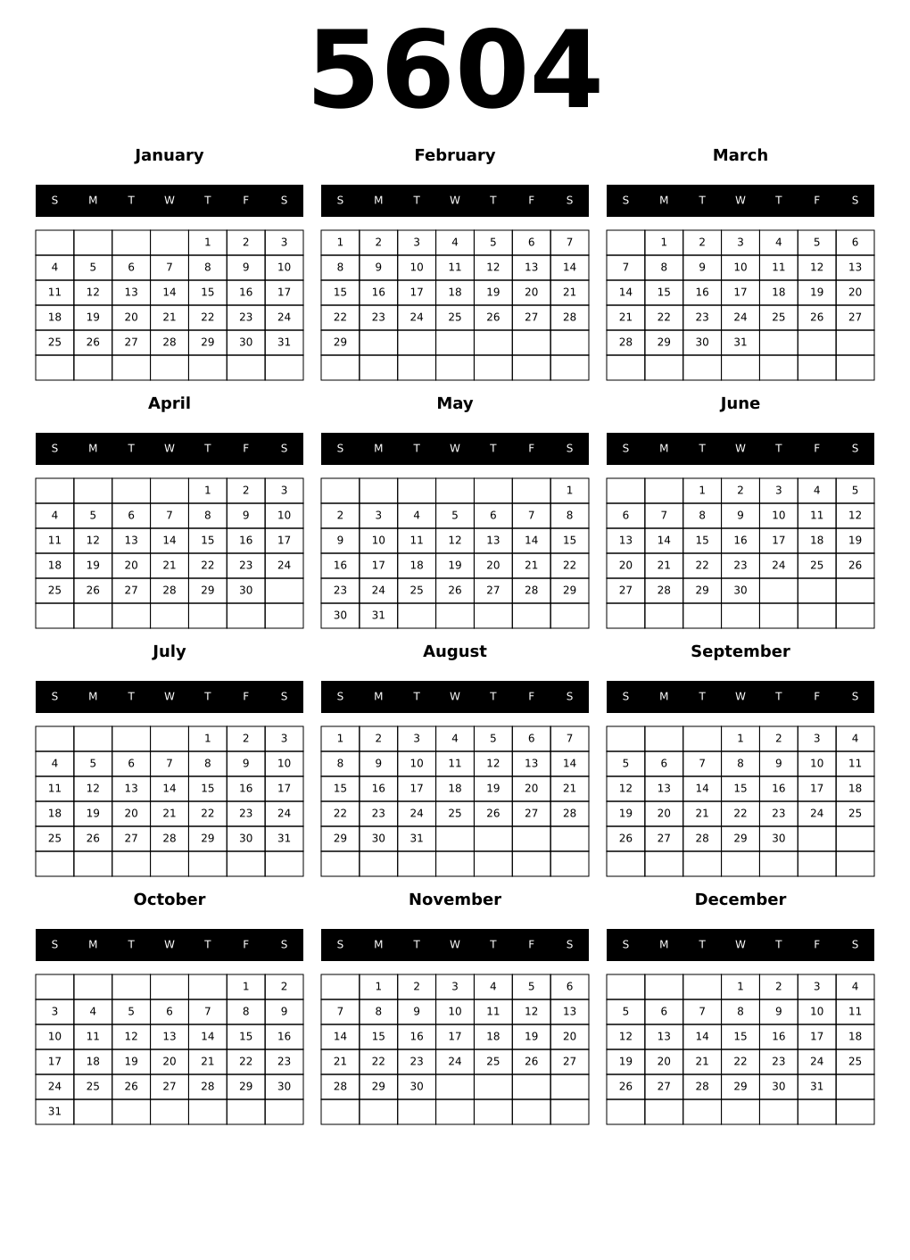 Printable 5604 Calendars
