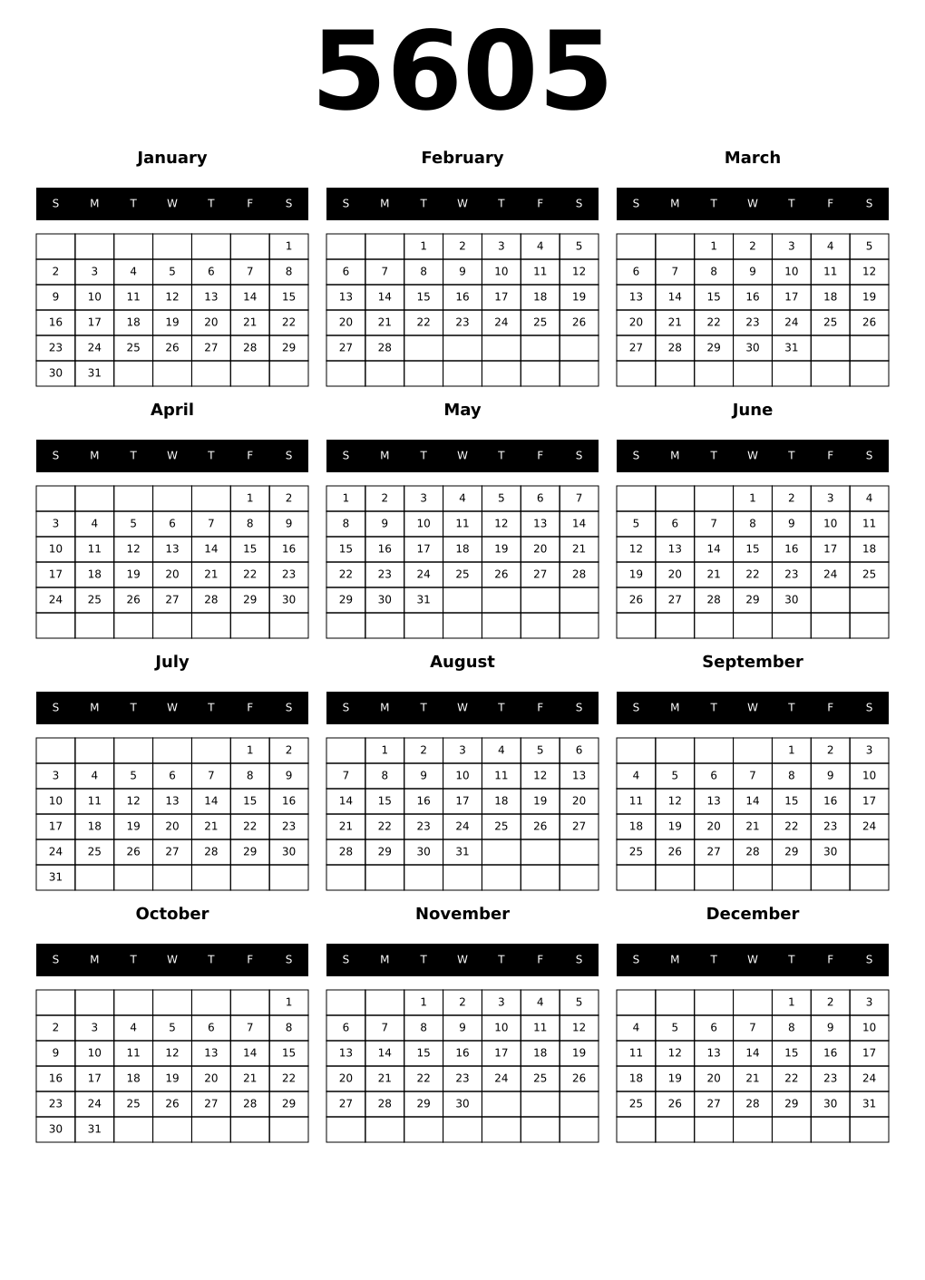 Printable 5605 Calendars