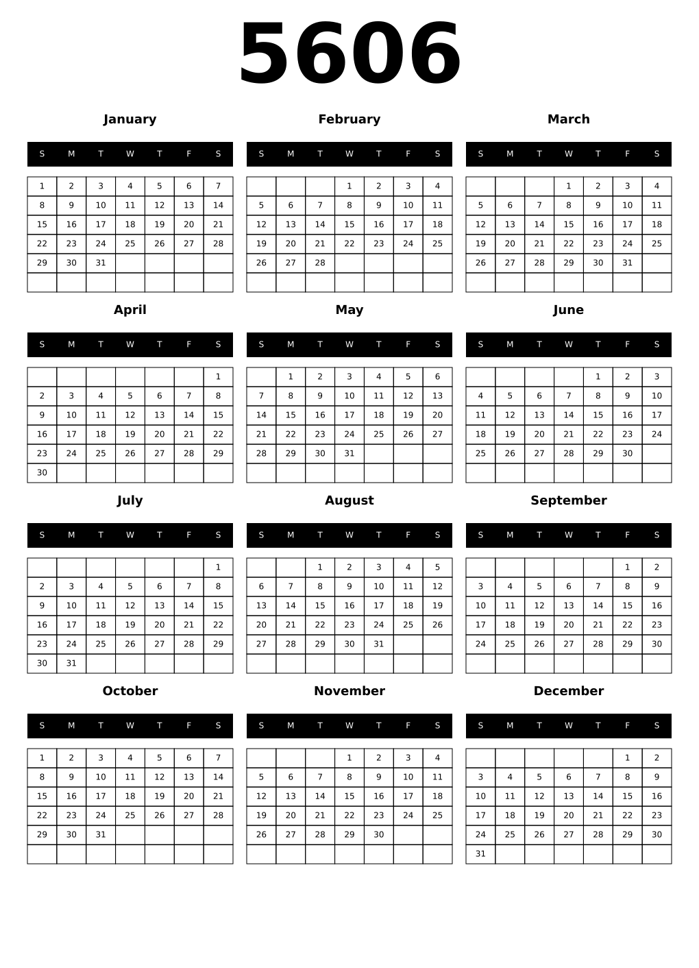 Printable 5606 Calendars