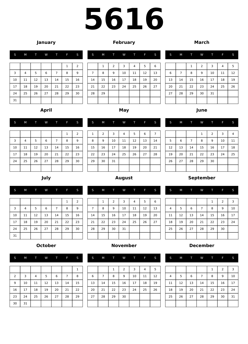 Printable 5616 Calendars