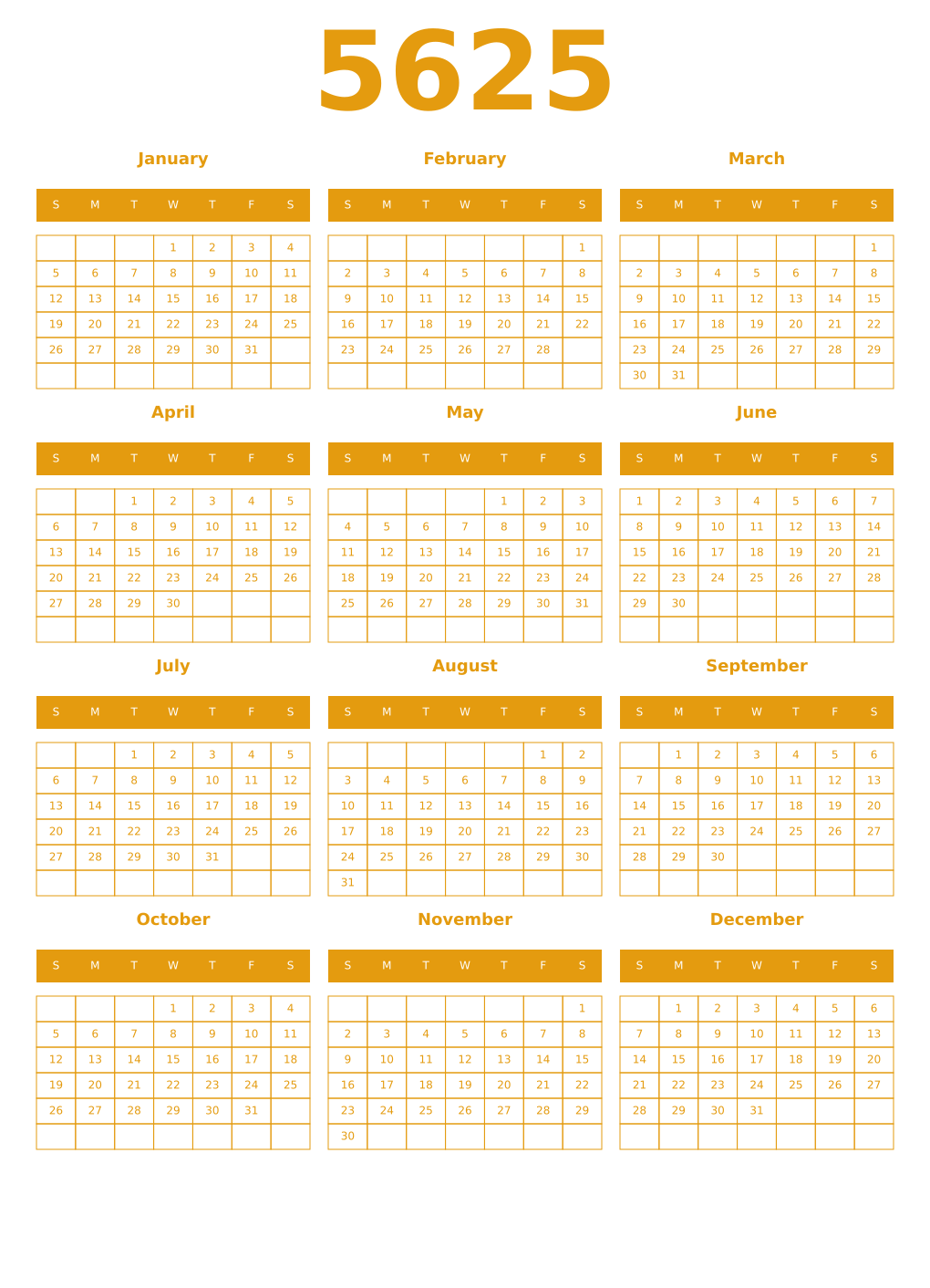 Printable 5625 Year Calendars gamboge