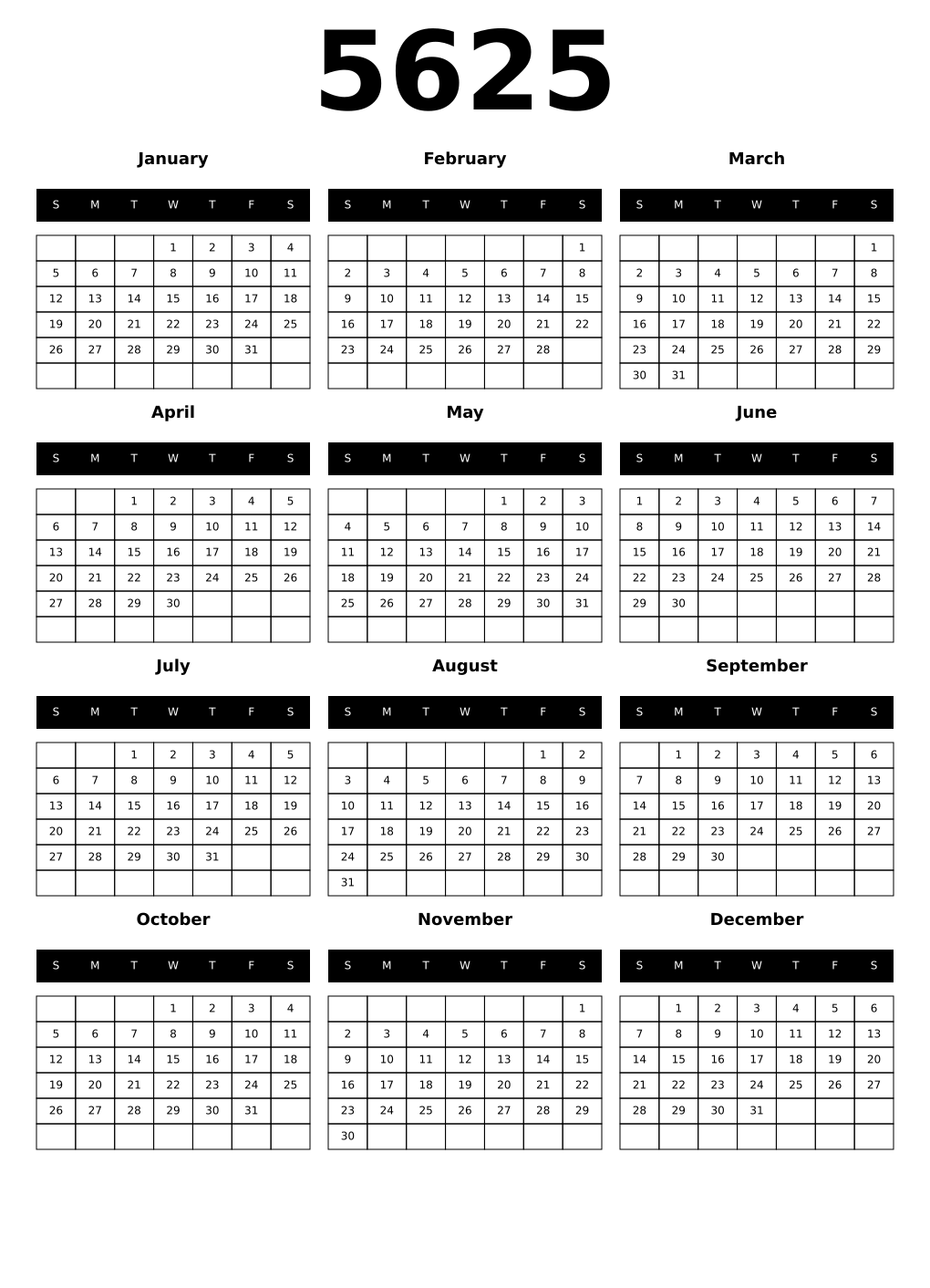Printable 5625 Calendars