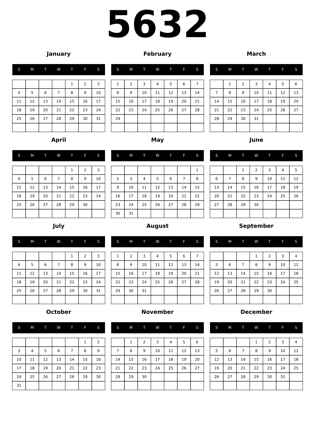 Printable 5632 Calendars
