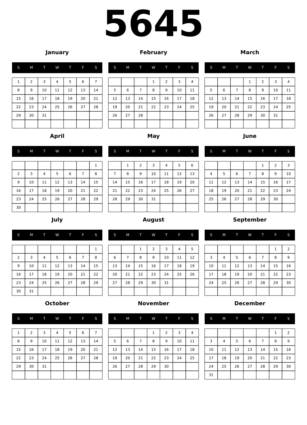Printable 5645 Calendars