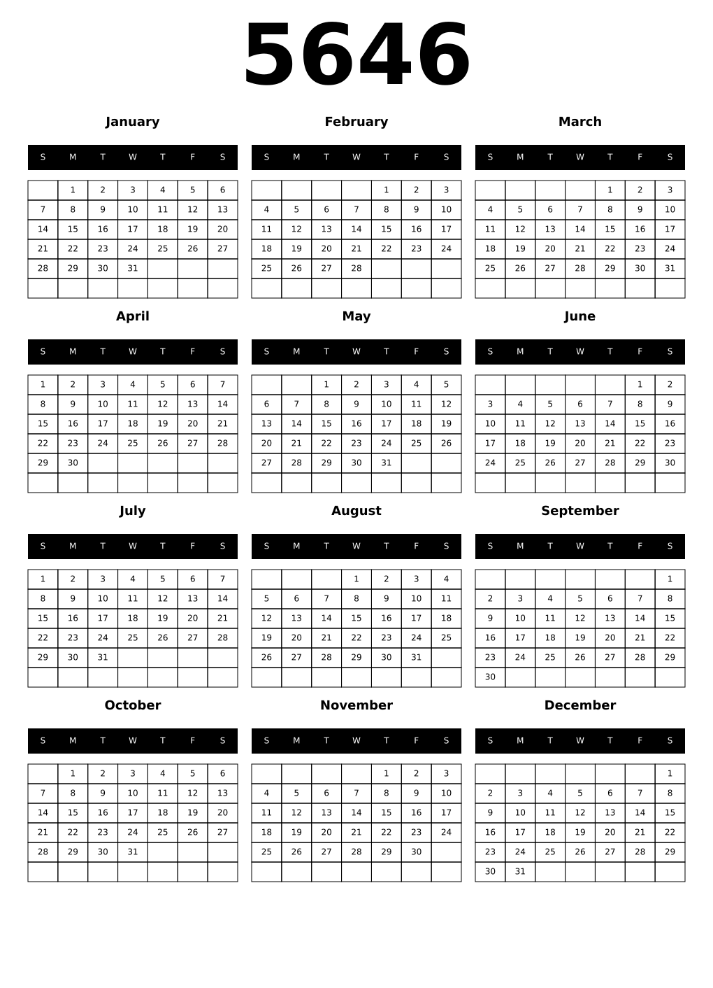 Printable 5646 Calendars