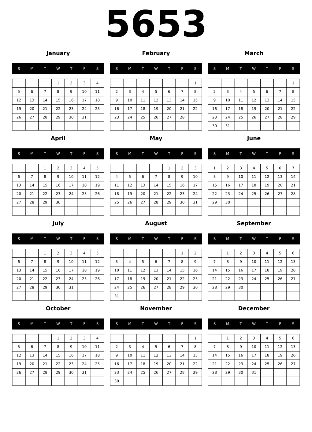 Printable 5653 Calendars