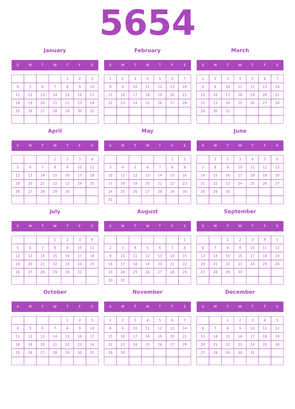 Printable 5654 Calendars