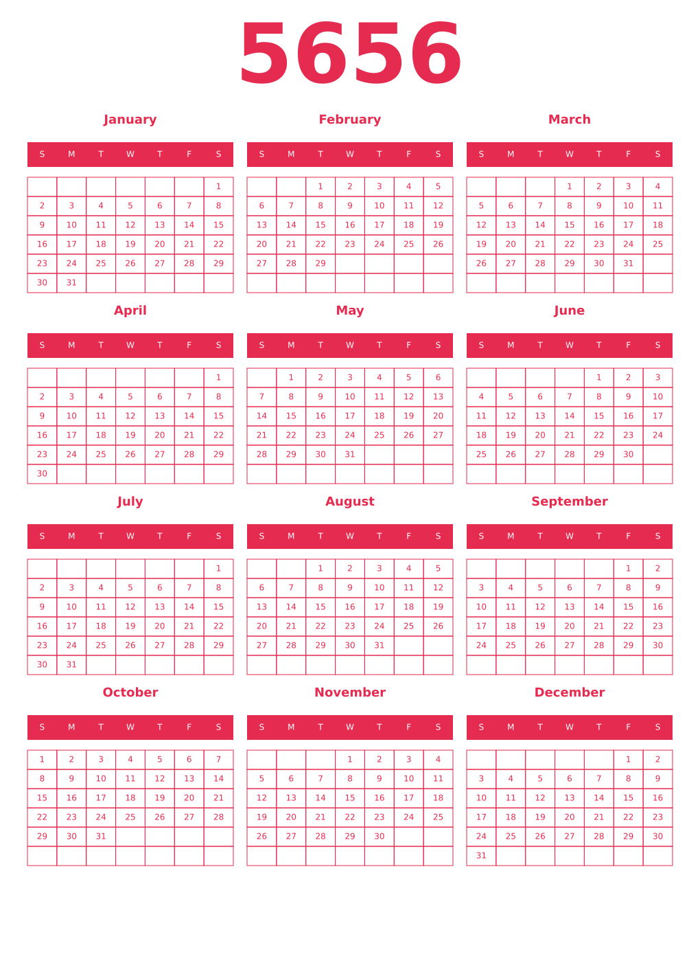 Printable 5656 Year Calendars amaranth